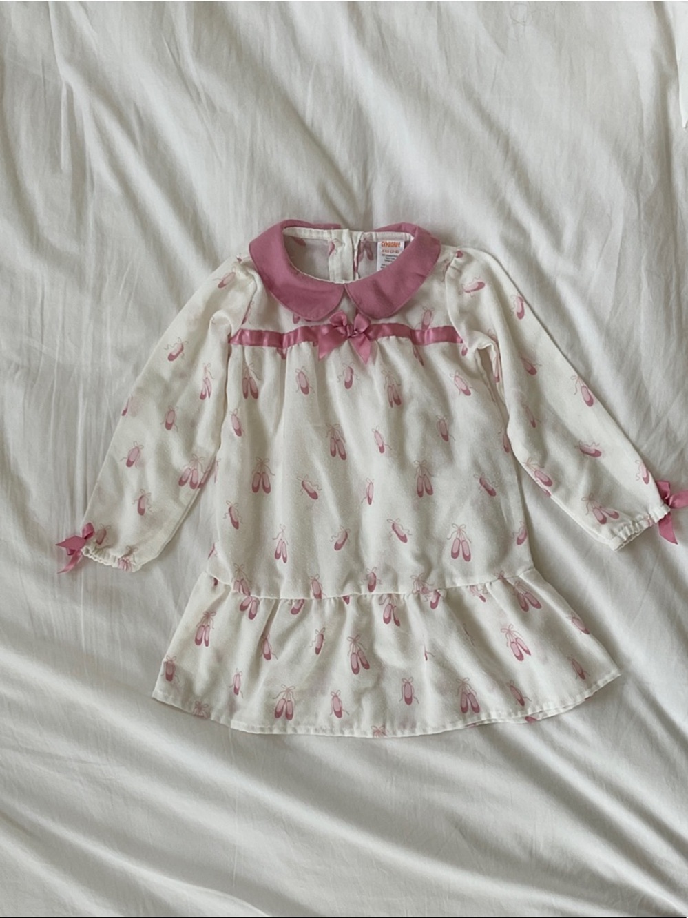 Gymboree White and Pink Ballet Slipper Dress with Ribbon Bow